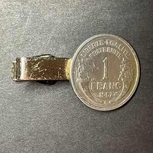 COIN TIE BAR CLIP. FRANCE coin. Foreign coin. Custom made jewelry. Vintage